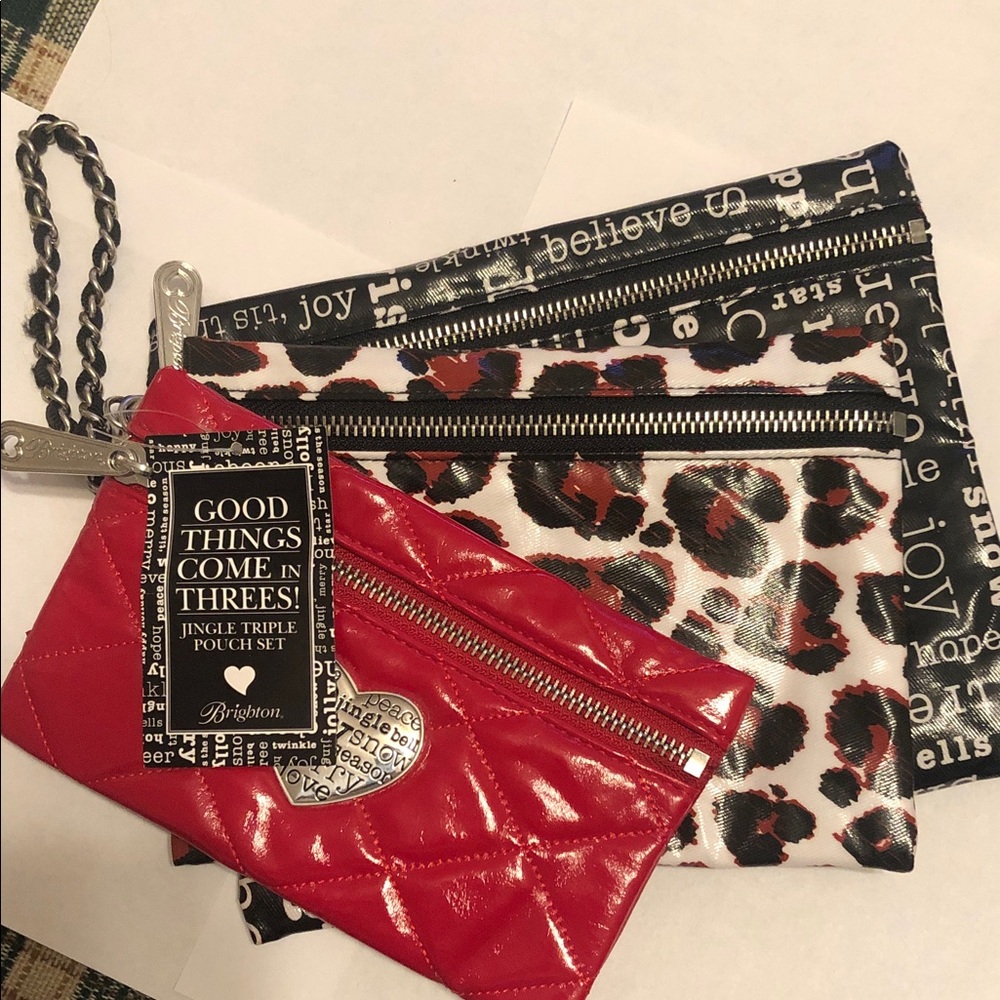 Brighton Red and Leopard Print Pouch Trio